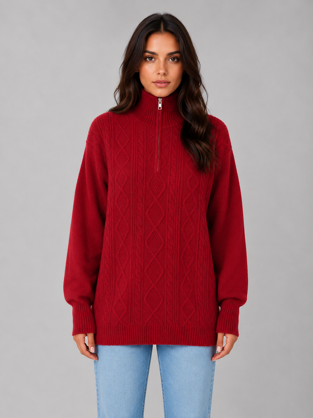 Clara | Half Zip Longline Womens Knit Jumper