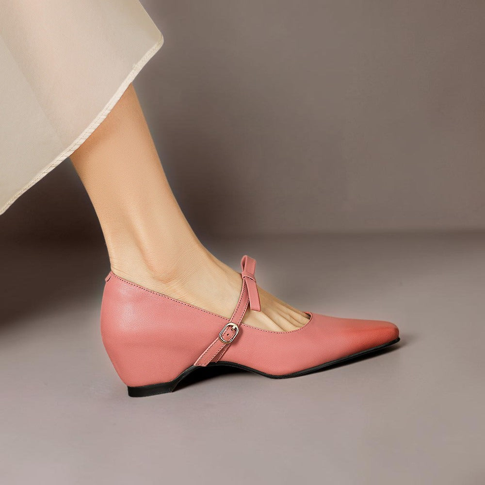 Clara | Refined Bow Strap Mary Jane Shoes with Wedge Heel