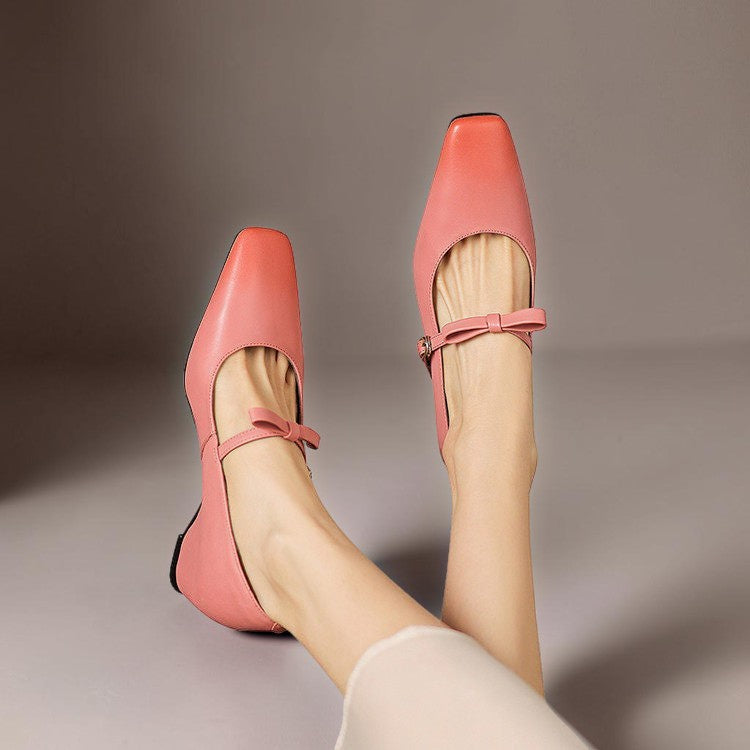 Clara | Refined Bow Strap Mary Jane Shoes with Wedge Heel