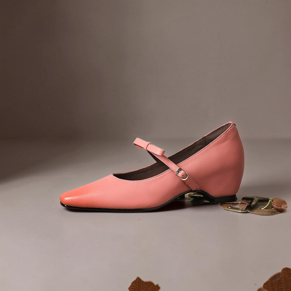 Clara | Refined Bow Strap Mary Jane Shoes with Wedge Heel