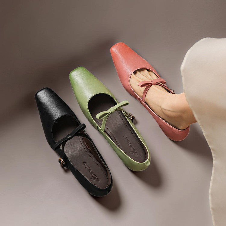 Clara | Refined Bow Strap Mary Jane Shoes with Wedge Heel