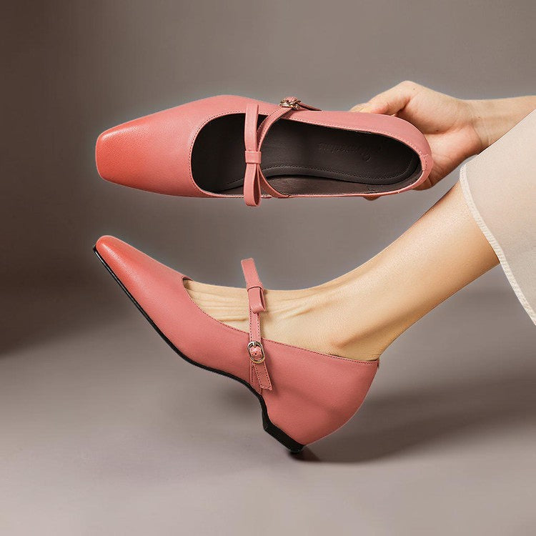 Clara | Refined Bow Strap Mary Jane Shoes with Wedge Heel