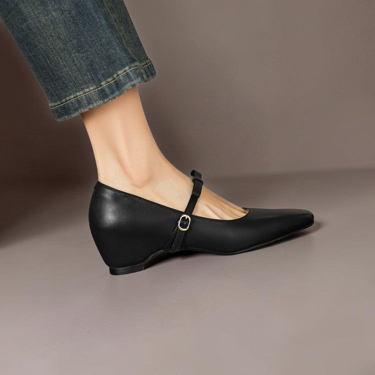 Clara | Refined Bow Strap Mary Jane Shoes with Wedge Heel