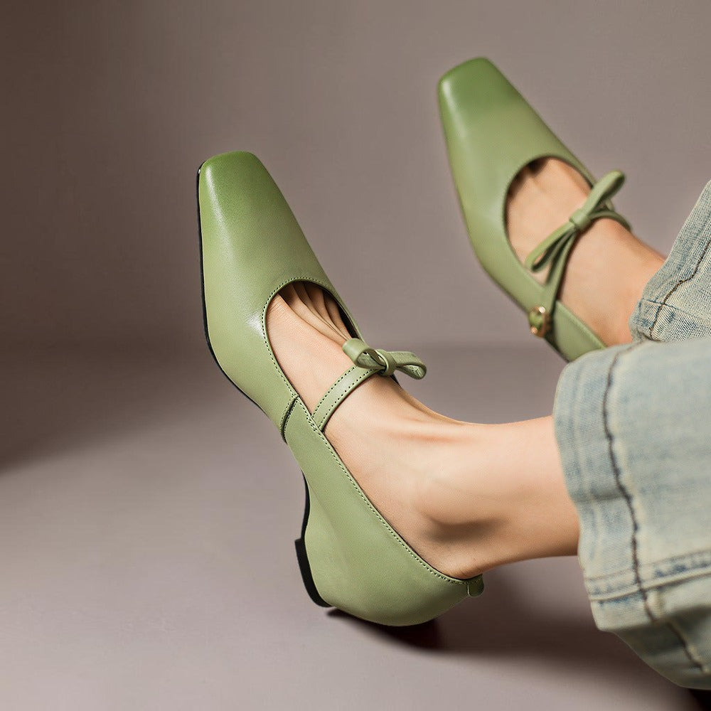 Clara | Refined Bow Strap Mary Jane Shoes with Wedge Heel