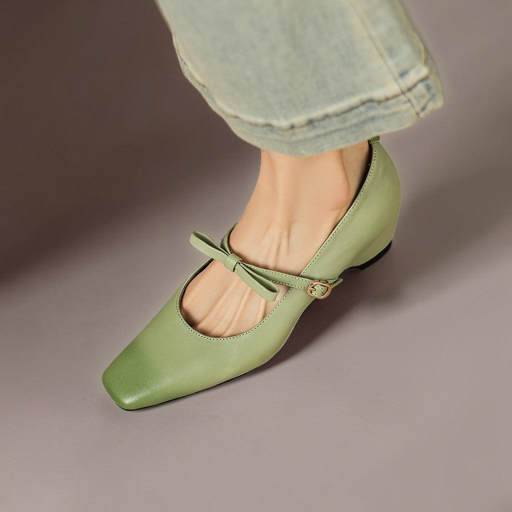 Clara | Refined Bow Strap Mary Jane Shoes with Wedge Heel