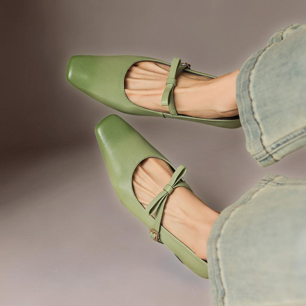 Clara | Refined Bow Strap Mary Jane Shoes with Wedge Heel