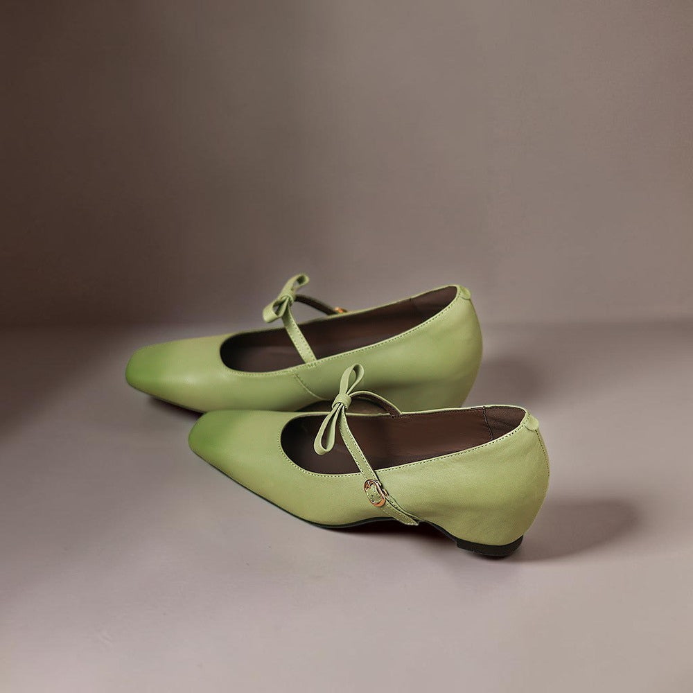 Clara | Refined Bow Strap Mary Jane Shoes with Wedge Heel