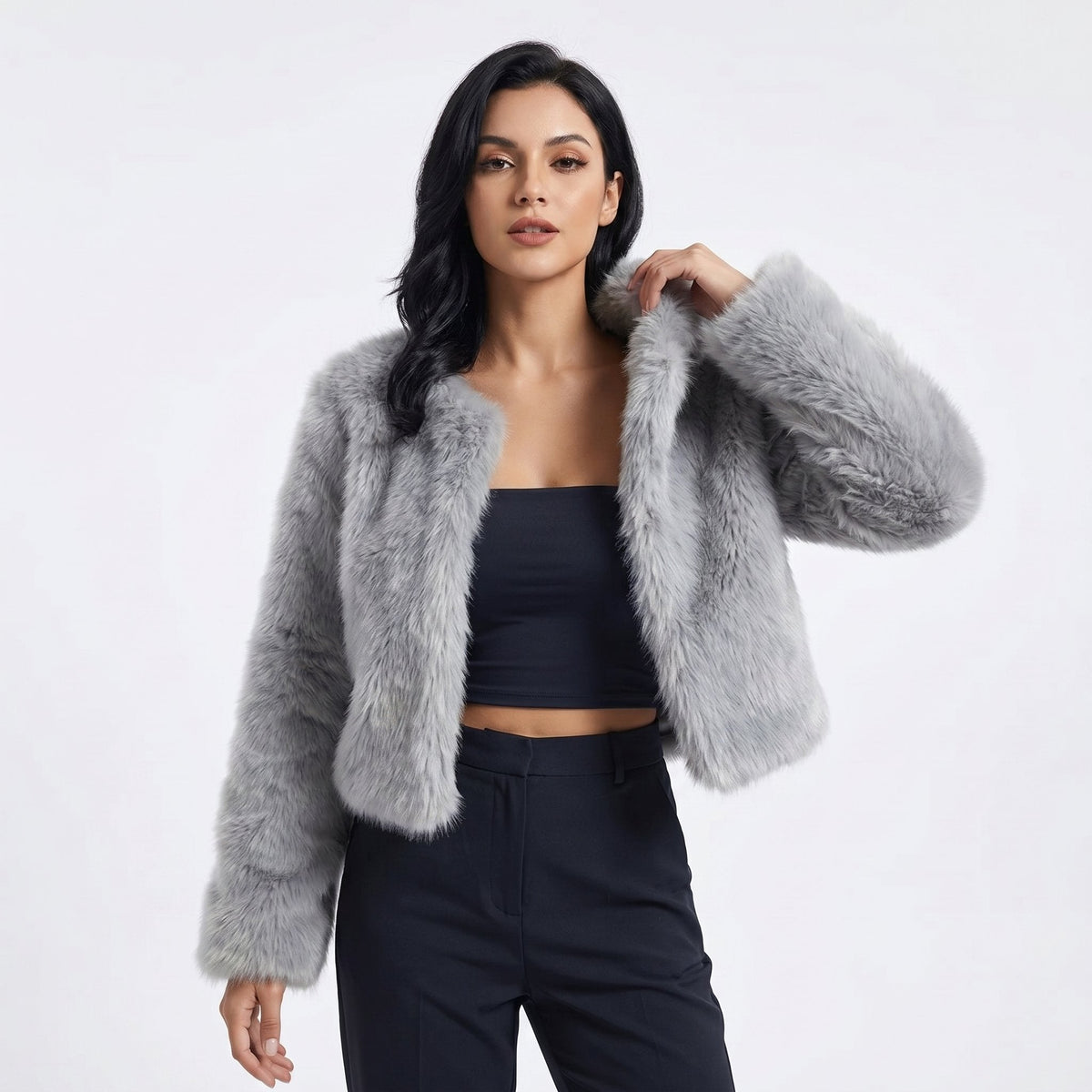 Clara | Sophisticated Cropped Faux Fur Coat Short Jacket