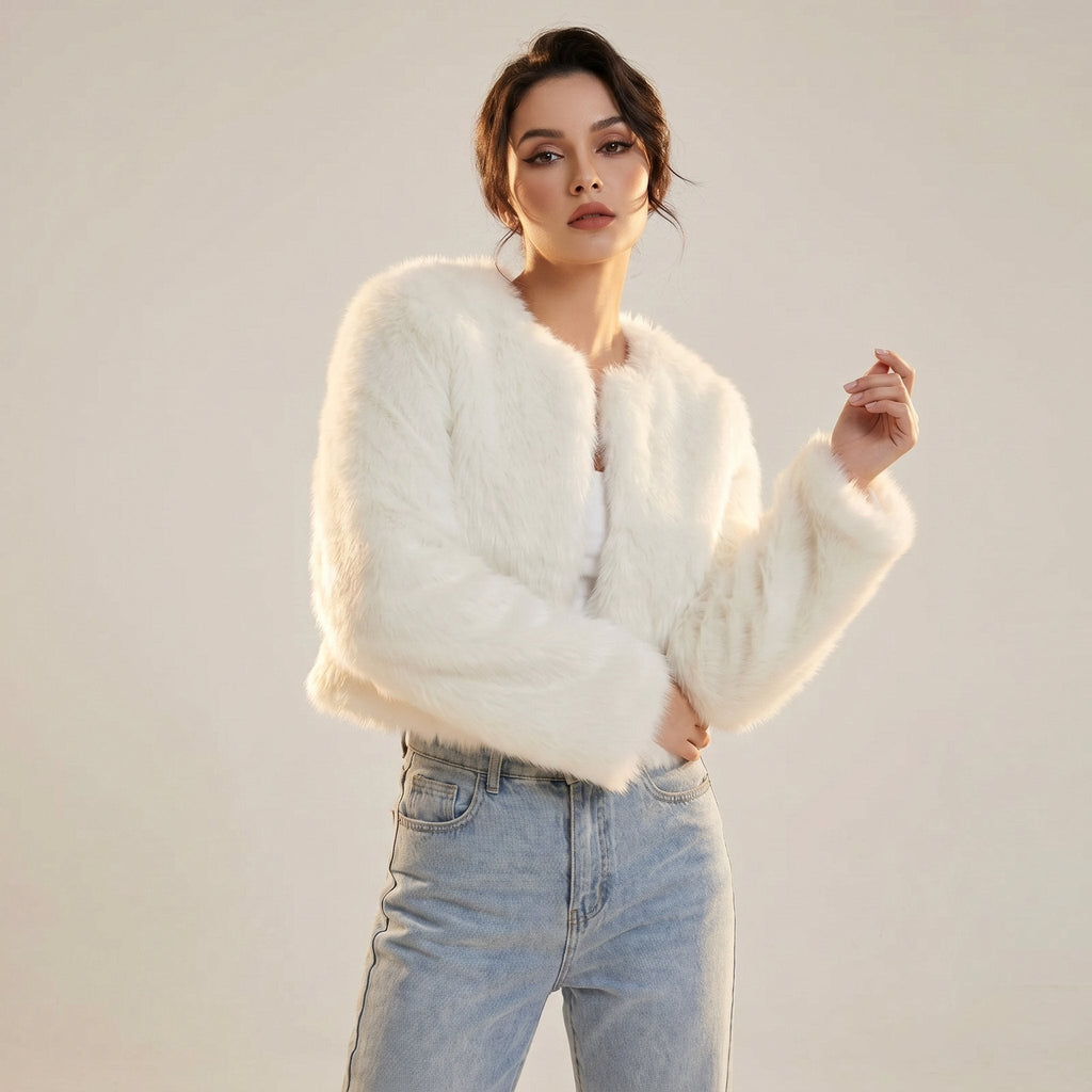 Clara | Sophisticated Cropped Faux Fur Coat Short Jacket