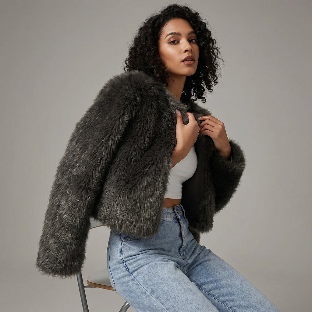 Clara | Sophisticated Cropped Faux Fur Coat Short Jacket