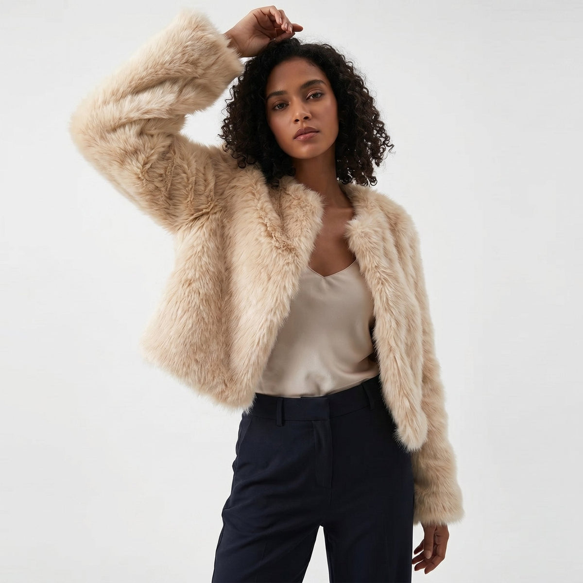 Clara | Sophisticated Cropped Faux Fur Coat Short Jacket