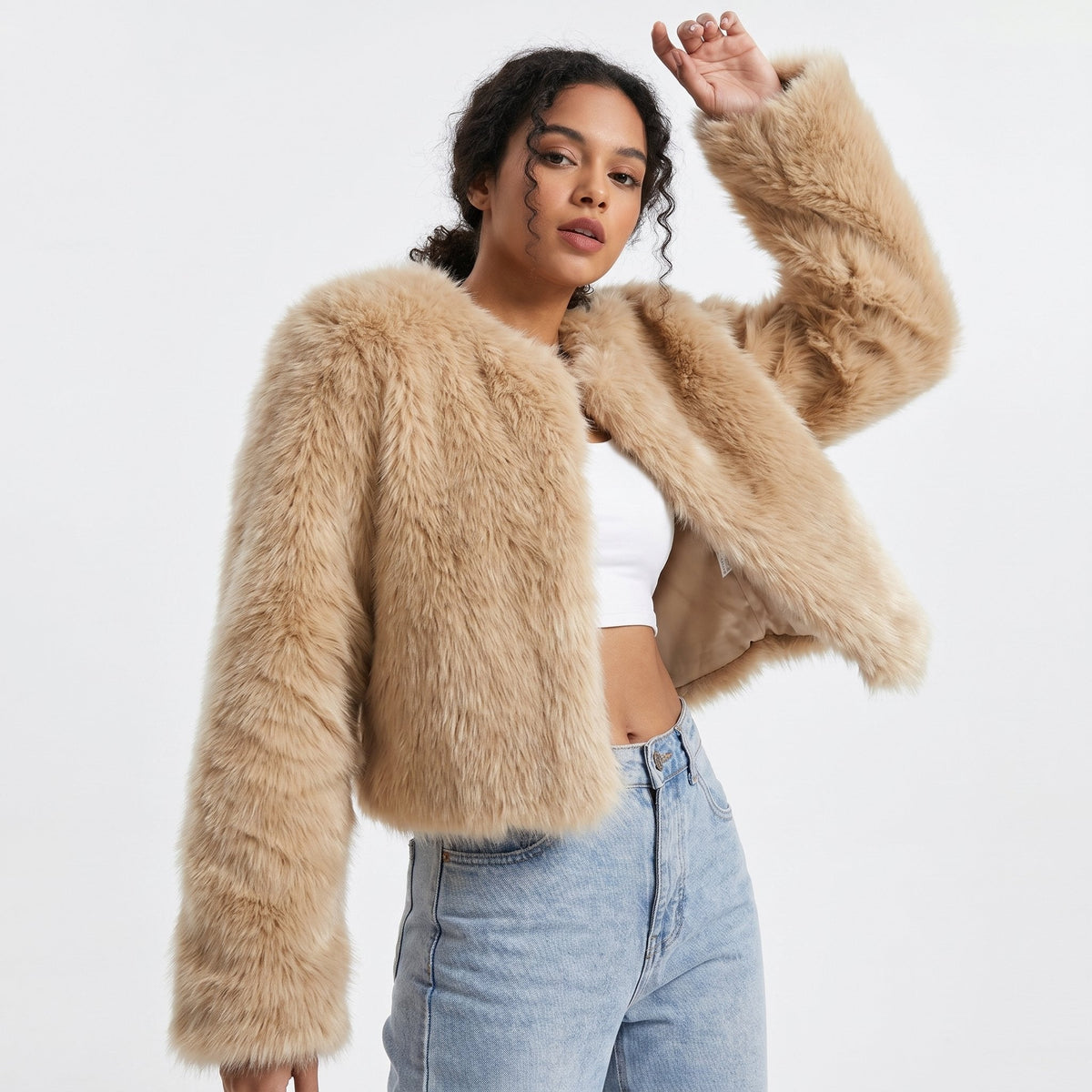 Clara | Sophisticated Cropped Faux Fur Coat Short Jacket