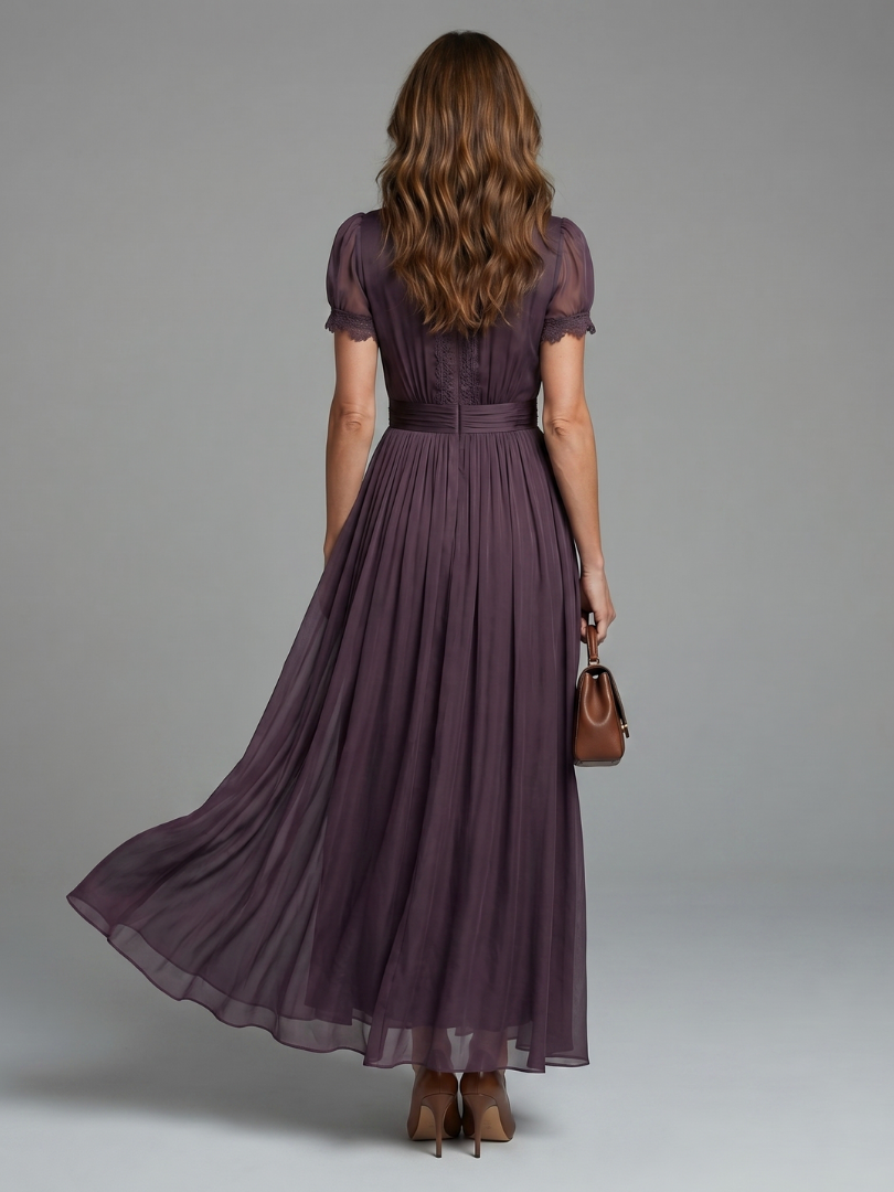 Daisy | Effortless Pleated Maxi Christmas Dress with Lace Trim