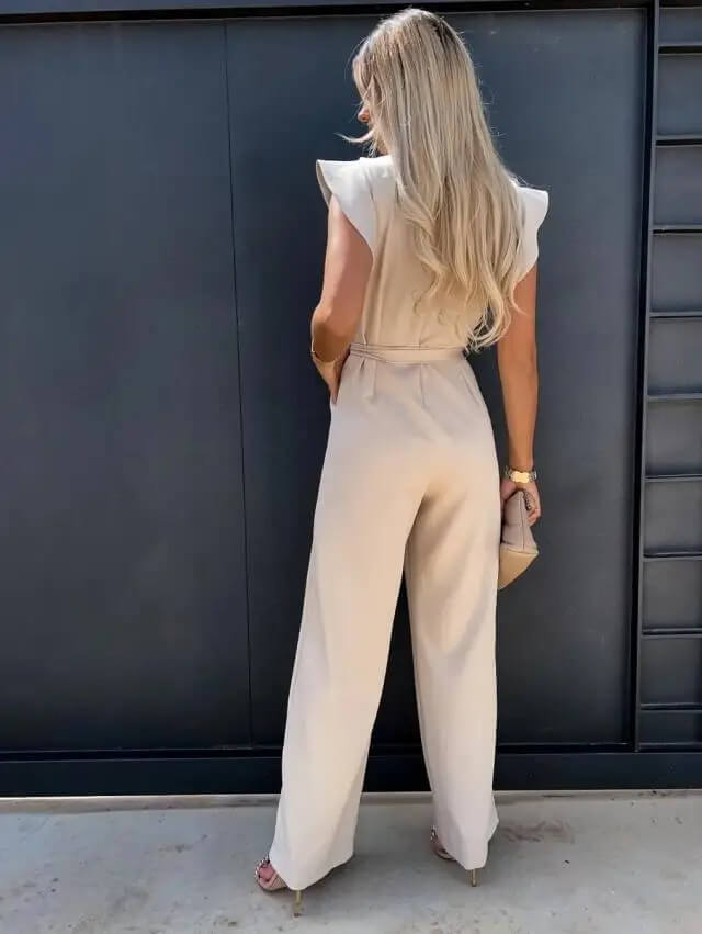Daisy | Timeless Belted Wide Leg Jumpsuit with Flutter Sleeves