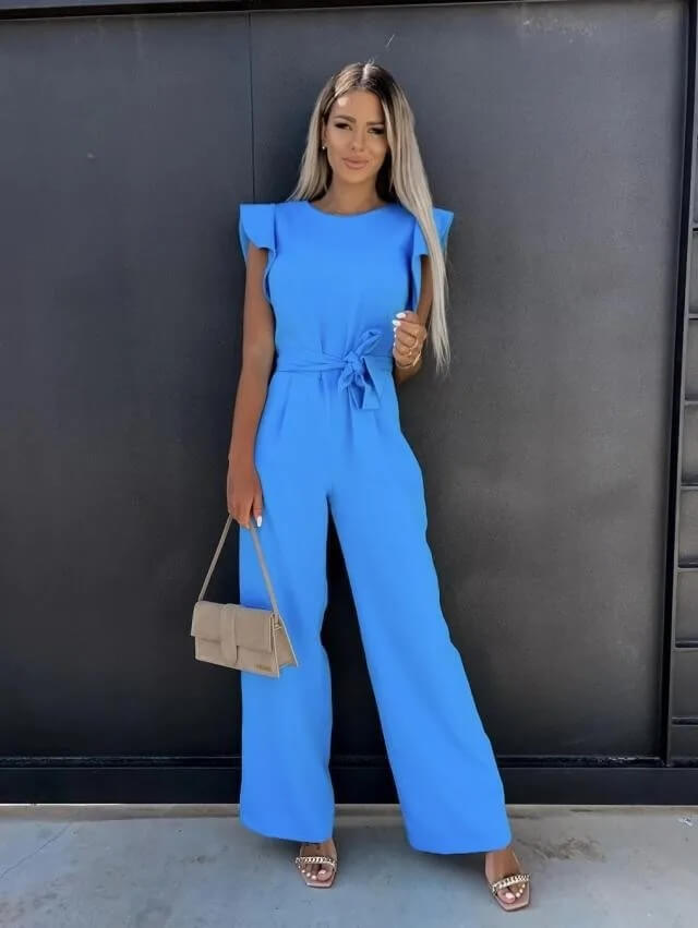 Daisy | Timeless Belted Wide Leg Jumpsuit with Flutter Sleeves