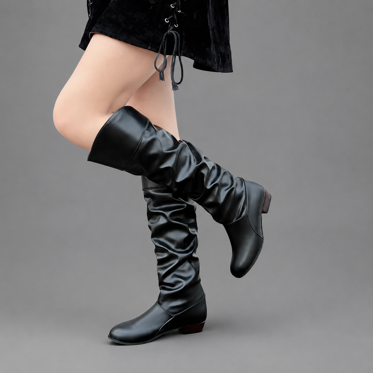 Darcie | Elegant Slouch Knee High Boots with Block Heel