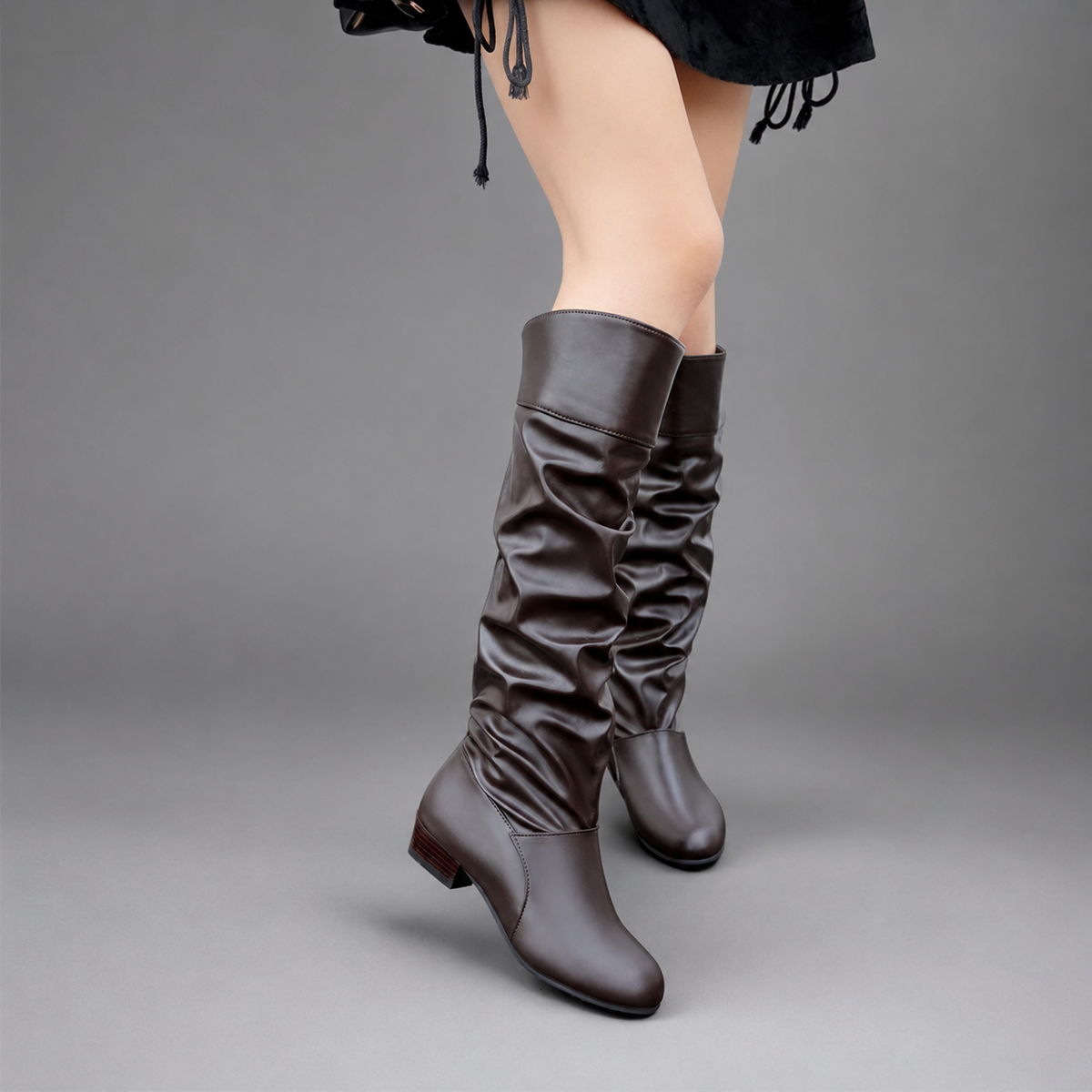 Darcie | Elegant Slouch Knee High Boots with Block Heel