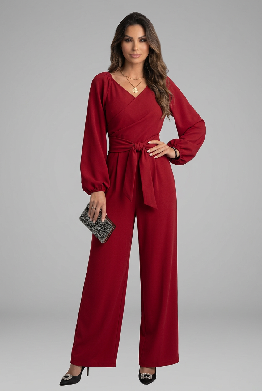 Darcie | Stylish Wrap V-Neck Wide Leg Belted Jumpsuit