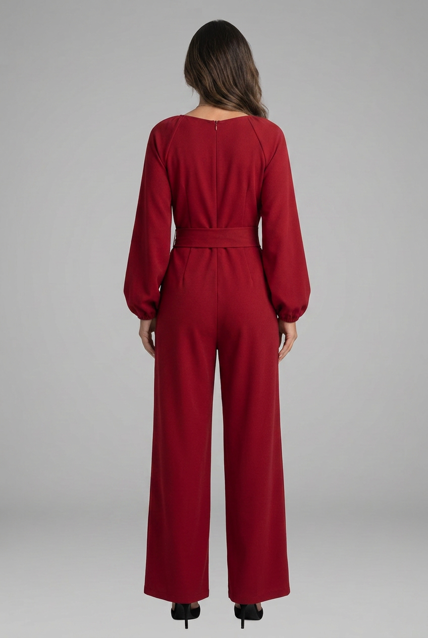 Darcie | Stylish Wrap V-Neck Wide Leg Belted Jumpsuit