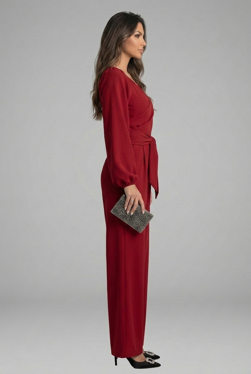 Darcie | Stylish Wrap V-Neck Wide Leg Belted Jumpsuit
