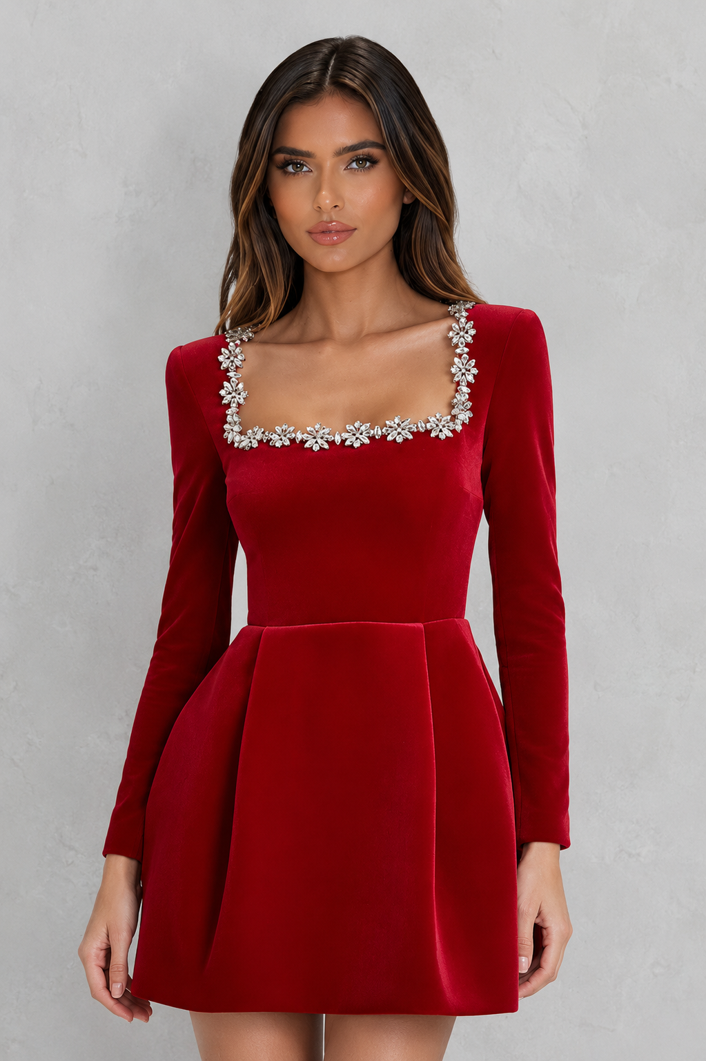 Darcie | Timeless Embellished Velvet-Look Christmas Dress