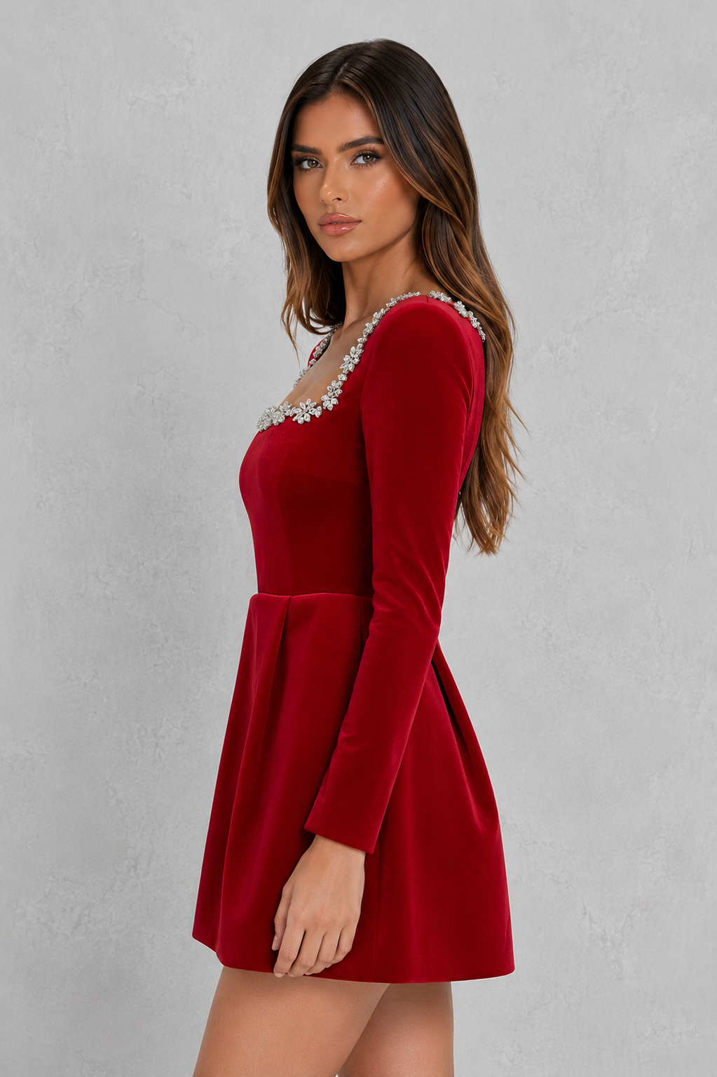 Darcie | Timeless Embellished Velvet-Look Christmas Dress