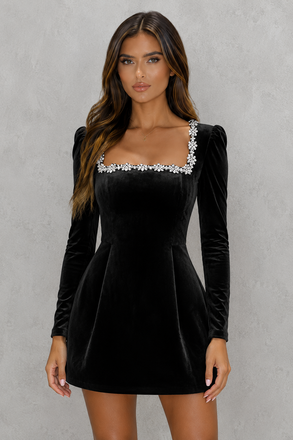 Darcie | Timeless Embellished Velvet-Look Christmas Dress