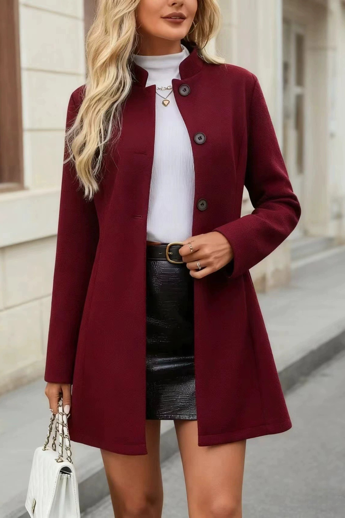 Delilah | Elegant Slim Fit Stand Collar Wool Coat