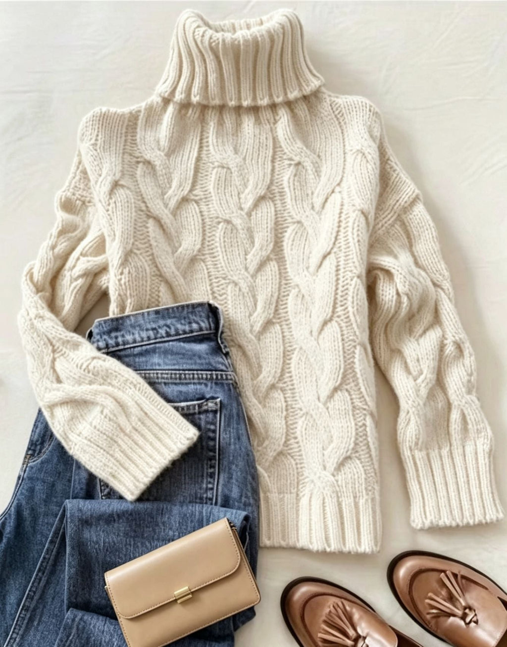 Donna | Refined Chunky Cable Turtleneck Knit Sweater