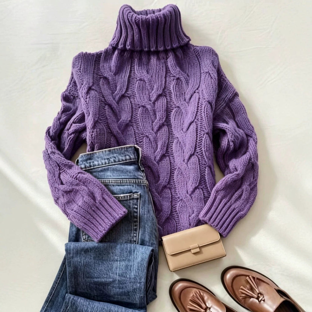 Donna | Refined Chunky Cable Turtleneck Knit Sweater