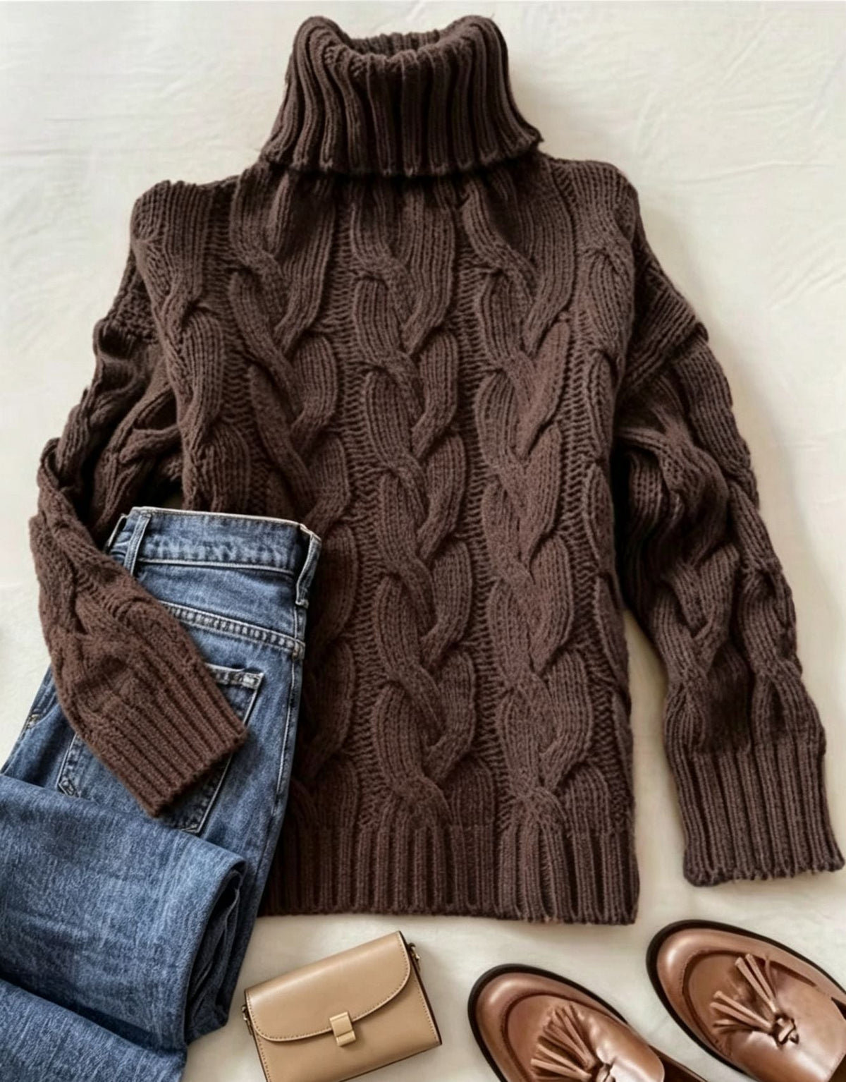 Donna | Refined Chunky Cable Turtleneck Knit Sweater
