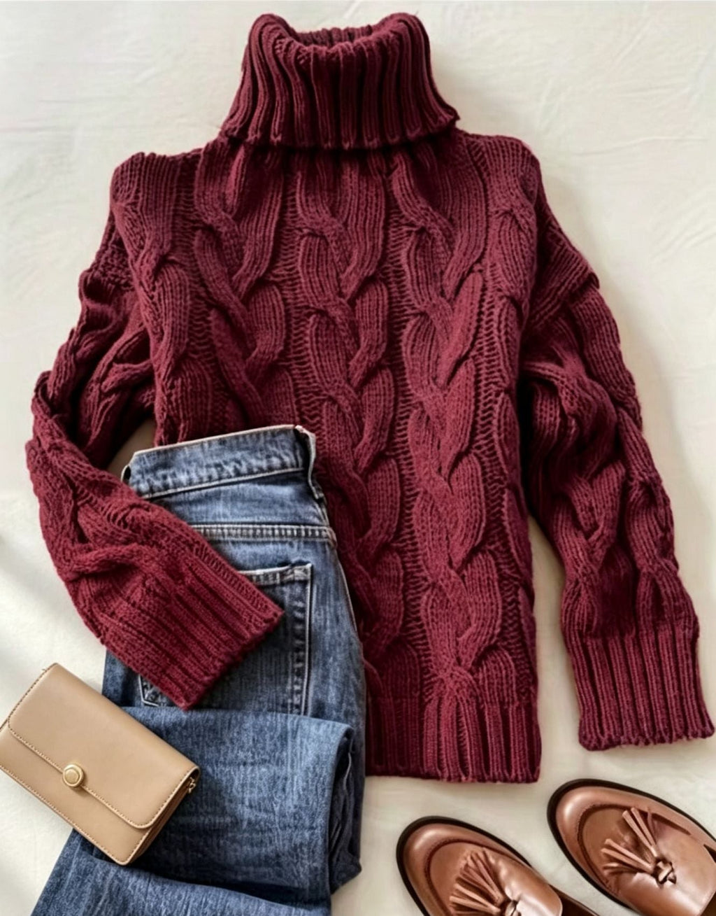 Donna | Refined Chunky Cable Turtleneck Knit Sweater