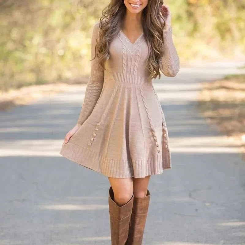 Eleanor | Graceful Cable Knit Christmas Dress with V Neck