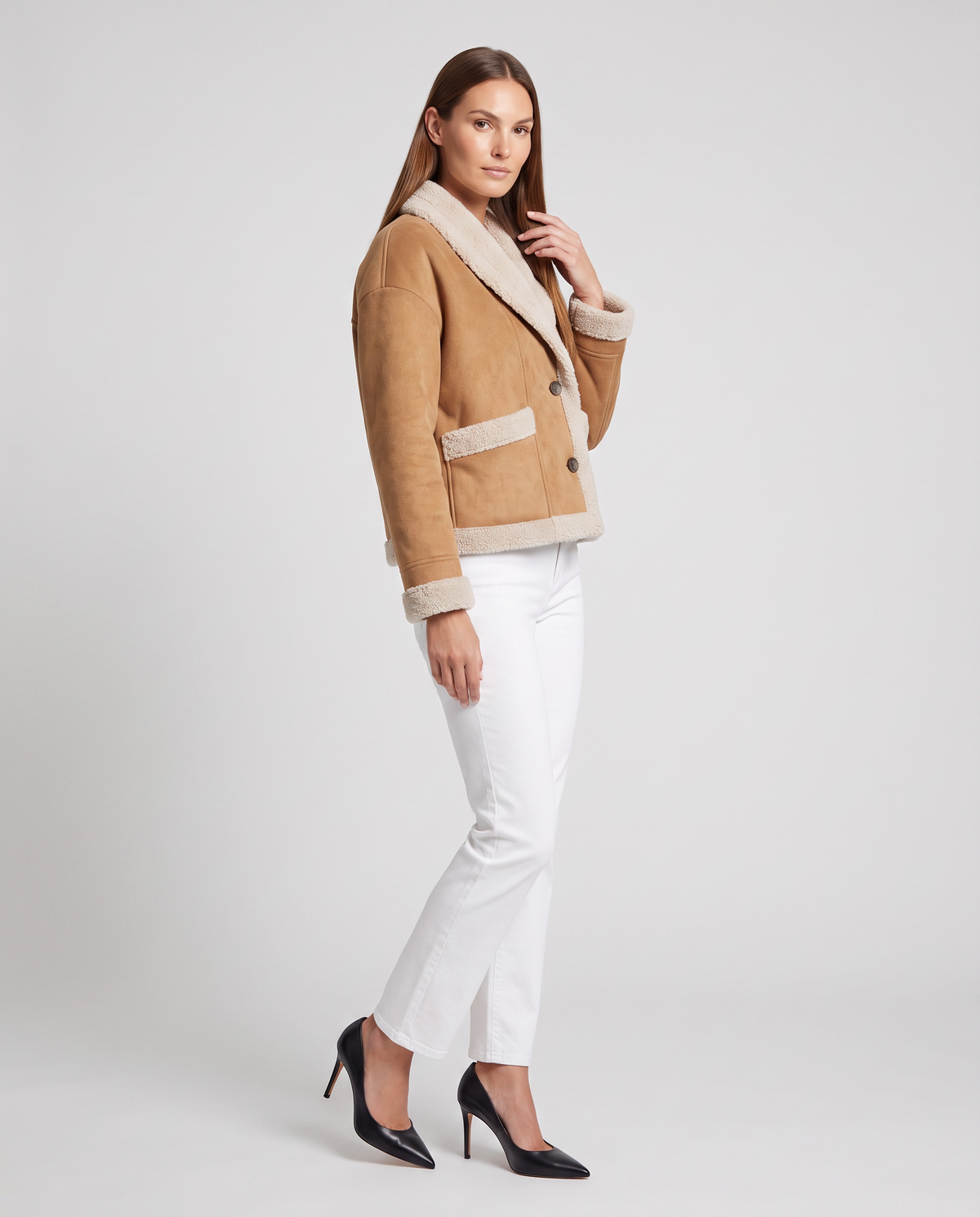 Eleanor | Refined Cropped Shearling Coat with Shawl Collar