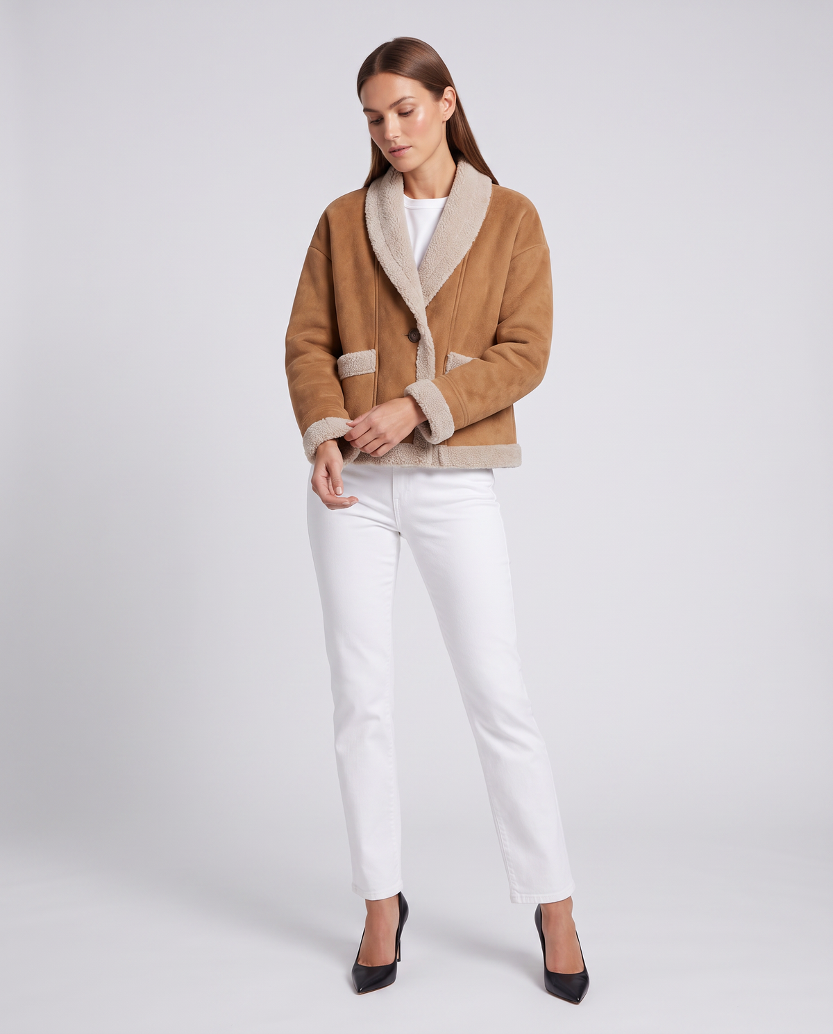 Eleanor | Refined Cropped Shearling Coat with Shawl Collar