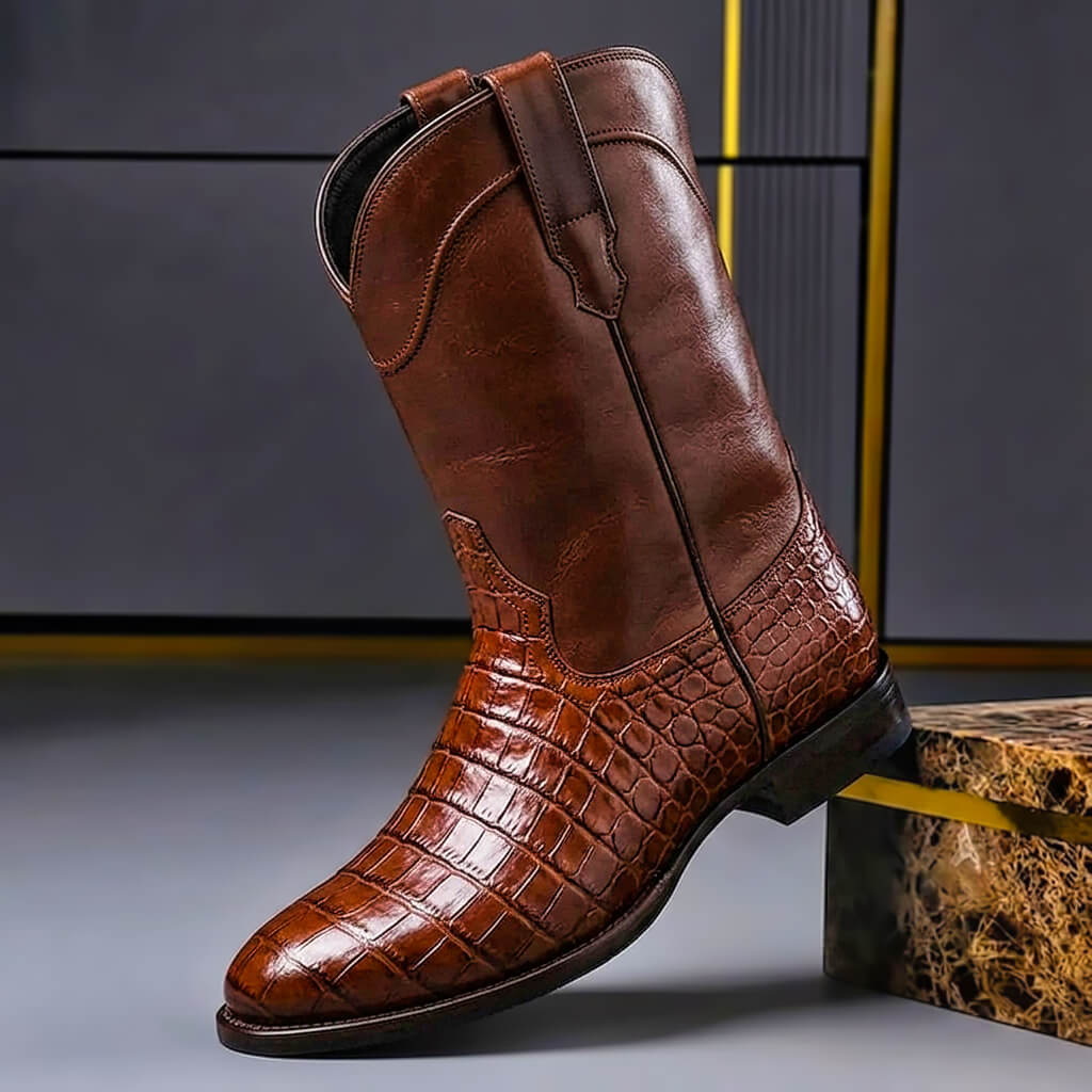 Elias | Vintage Croc-Effect Pull-On Western Mens Boots