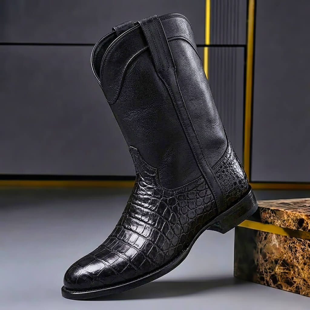 Elias | Vintage Croc-Effect Pull-On Western Mens Boots