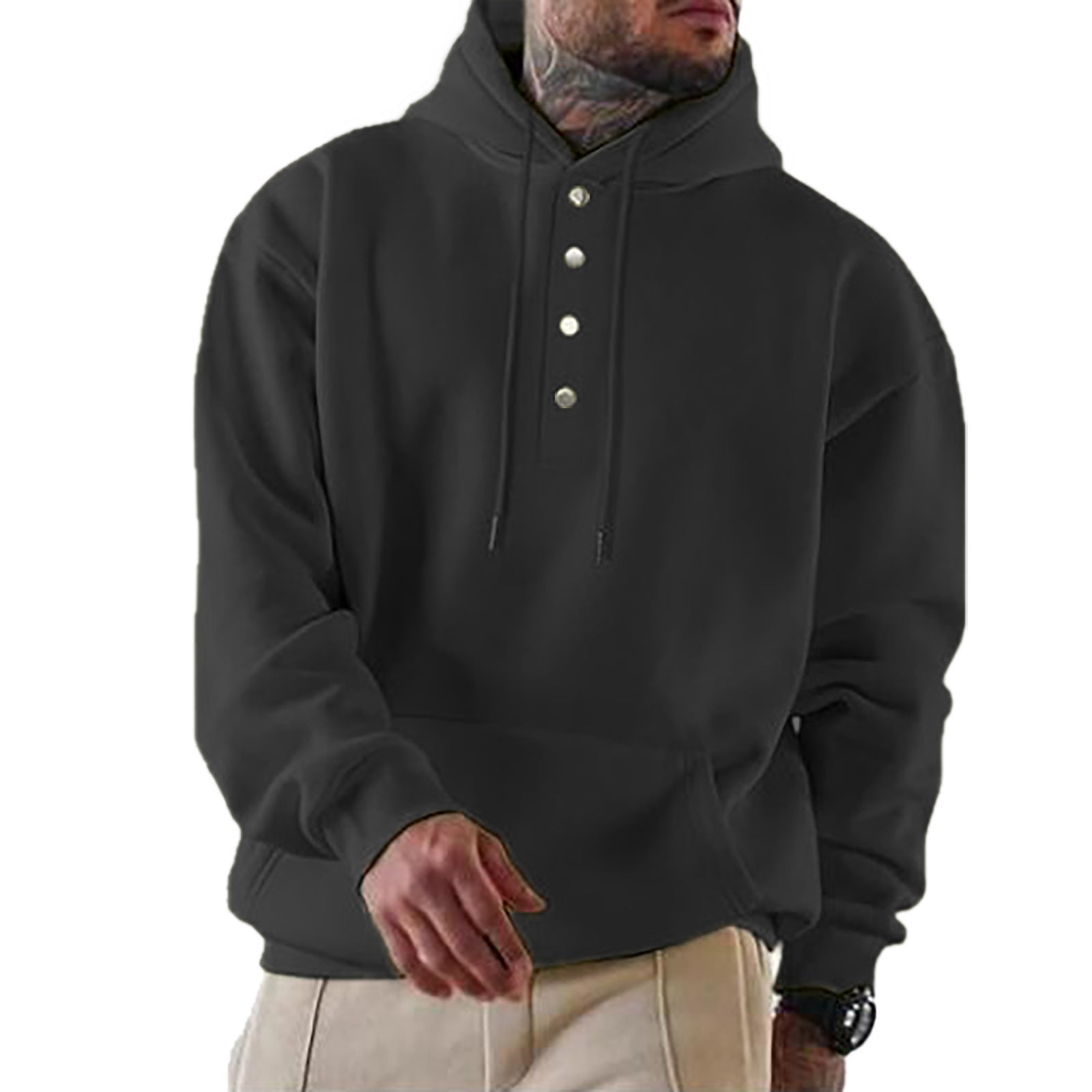 Elijah | Chic Button Placket Pullover Hoodie