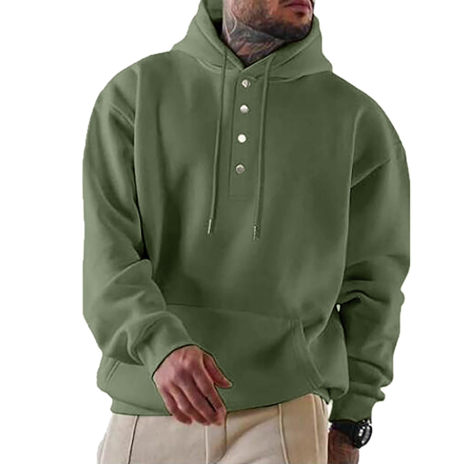Elijah | Chic Button Placket Pullover Hoodie