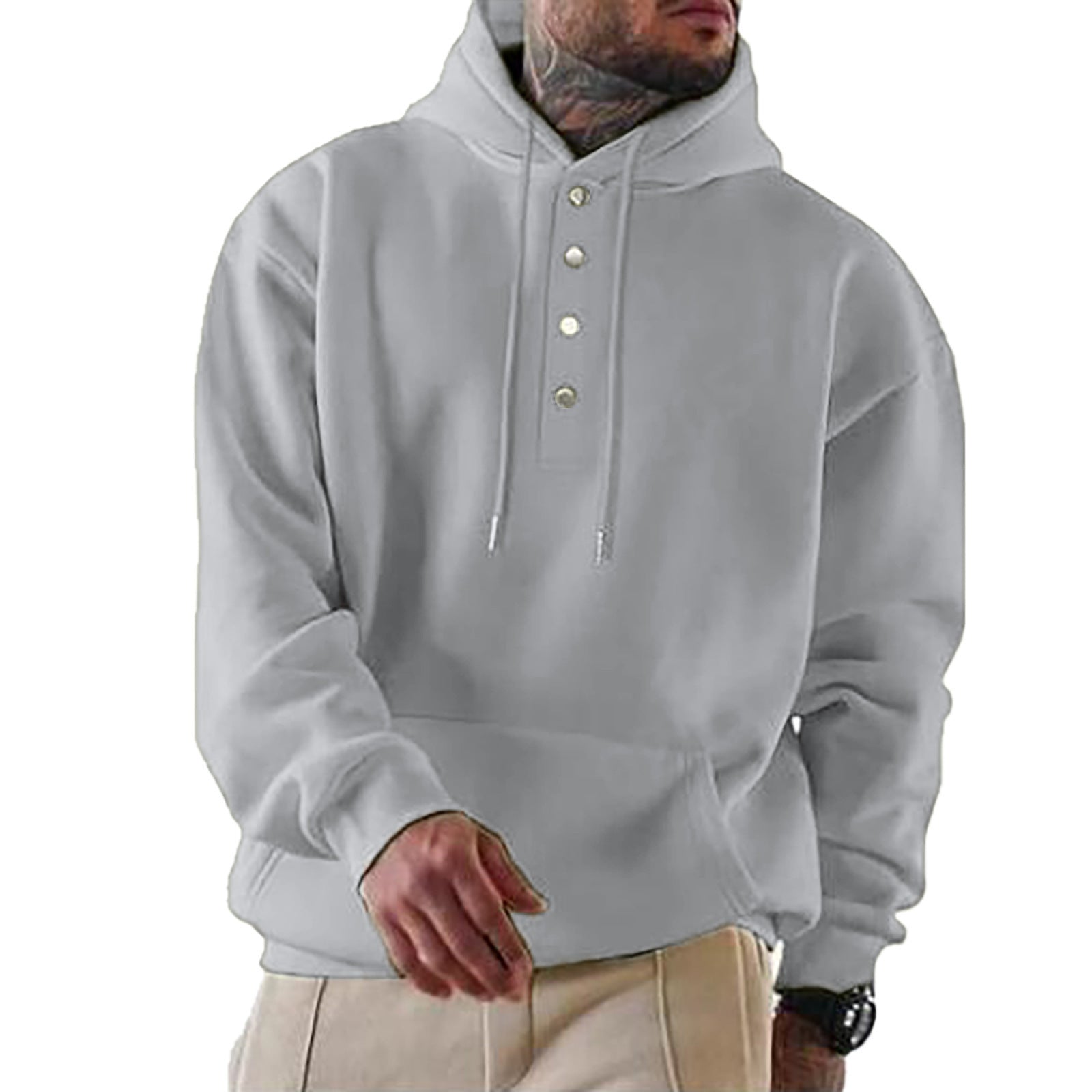 Elijah | Chic Button Placket Pullover Hoodie