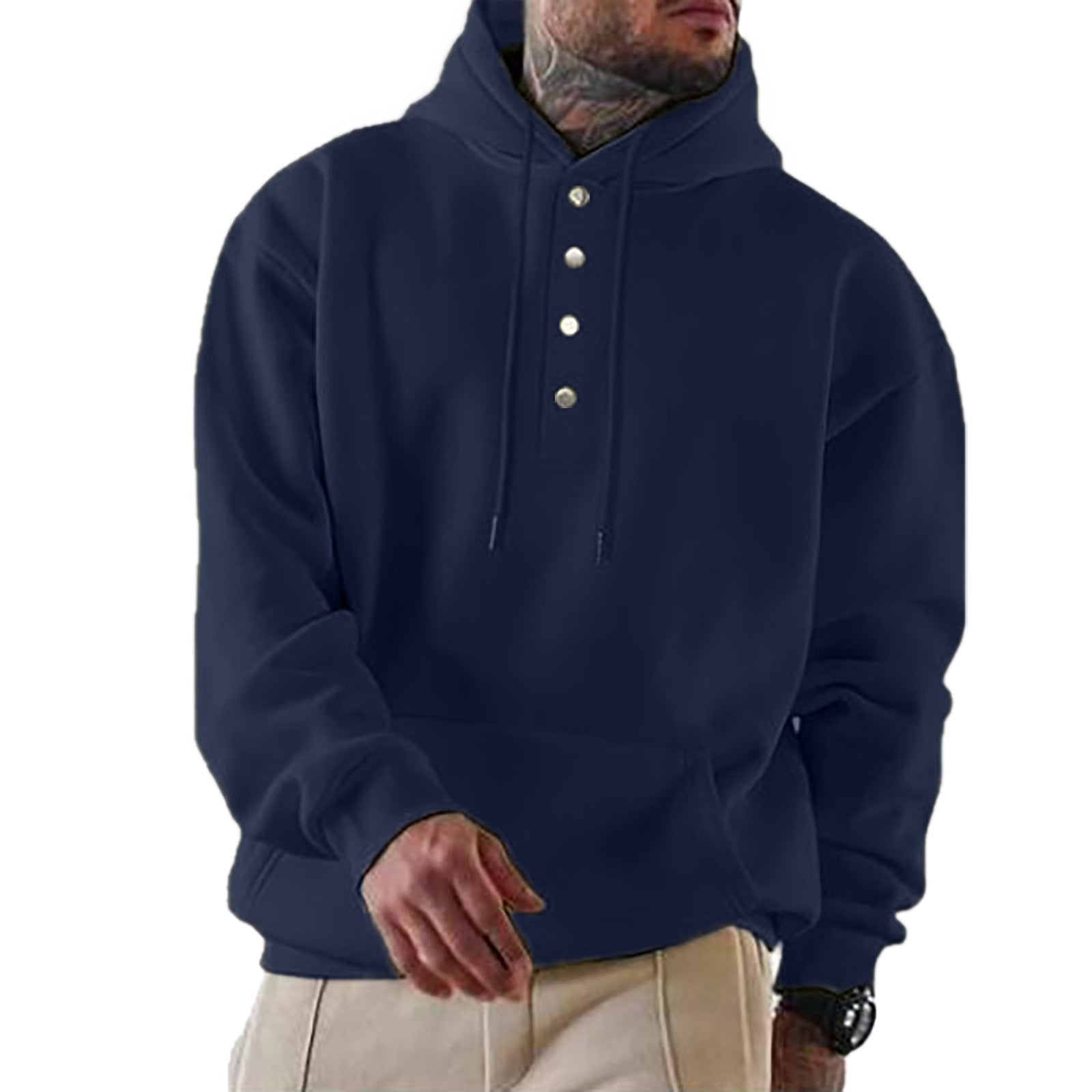 Elijah | Chic Button Placket Pullover Hoodie