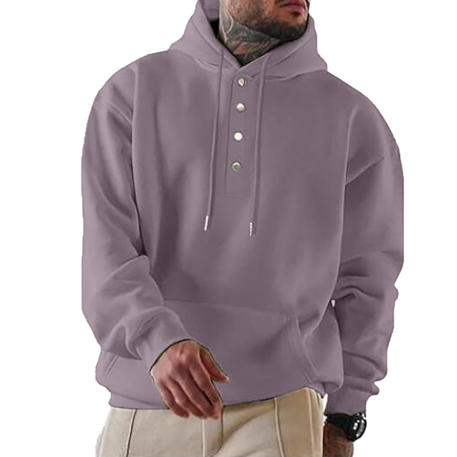 Elijah | Chic Button Placket Pullover Hoodie