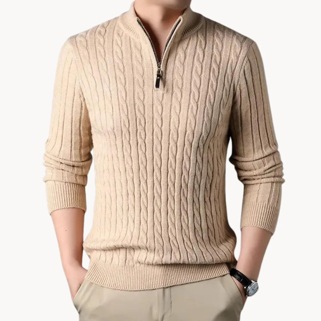 Elijah | Classic Cable Knit Quarter Zip Mens Jumpers