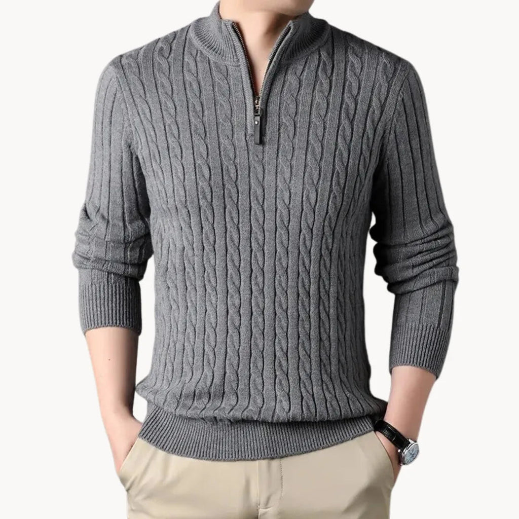 Elijah | Classic Cable Knit Quarter Zip Mens Jumpers