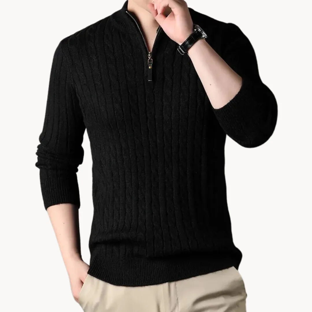 Elijah | Classic Cable Knit Quarter Zip Mens Jumpers