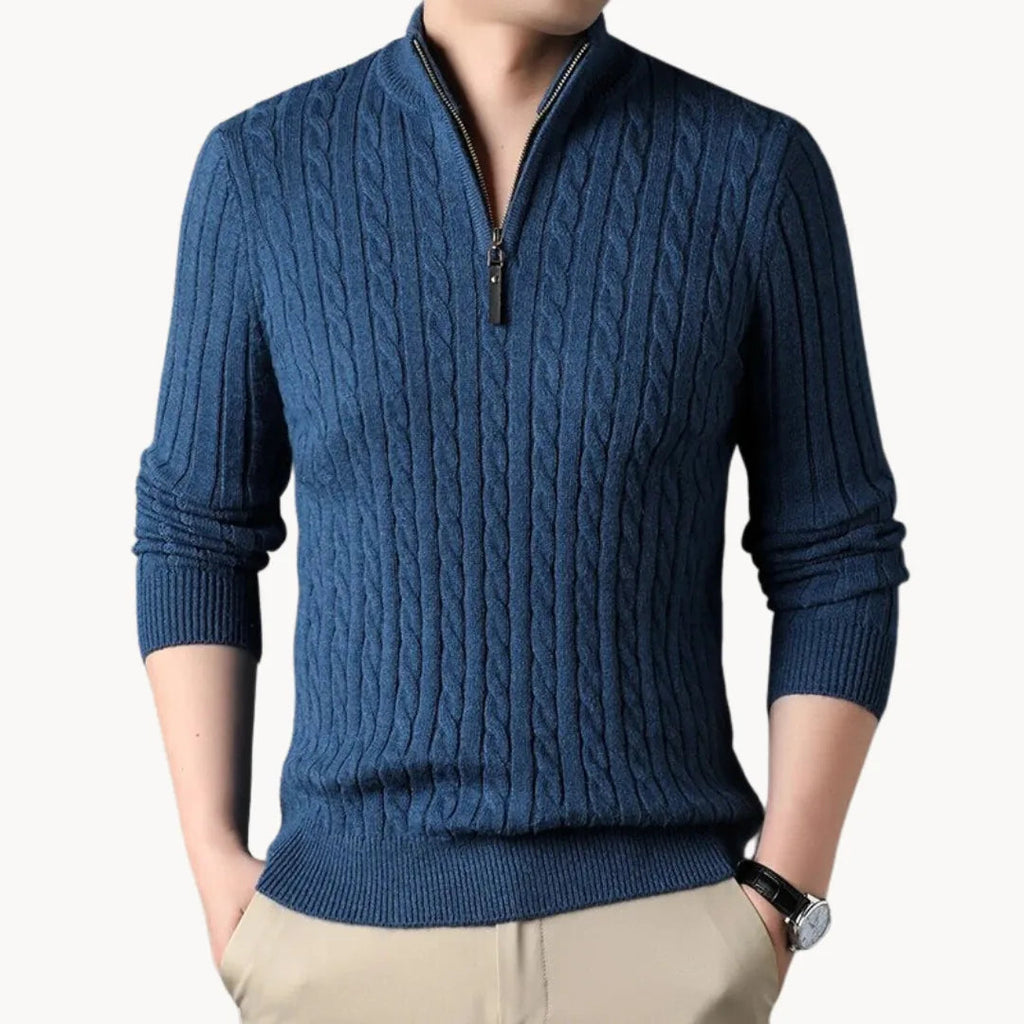 Elijah | Classic Cable Knit Quarter Zip Mens Jumpers