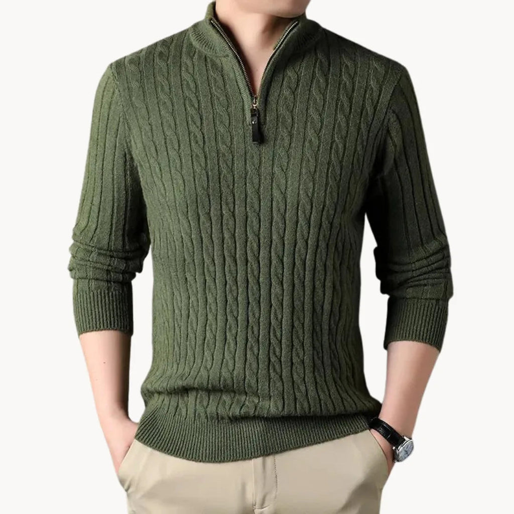 Elijah | Classic Cable Knit Quarter Zip Mens Jumpers
