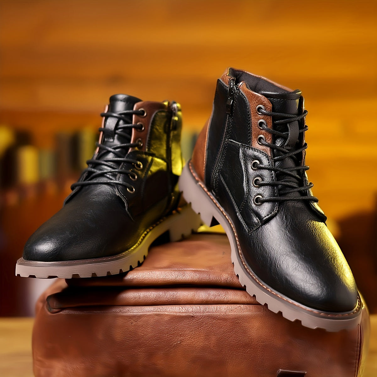 Elijah | Polished Lace-Up Side Zip Mens Boots