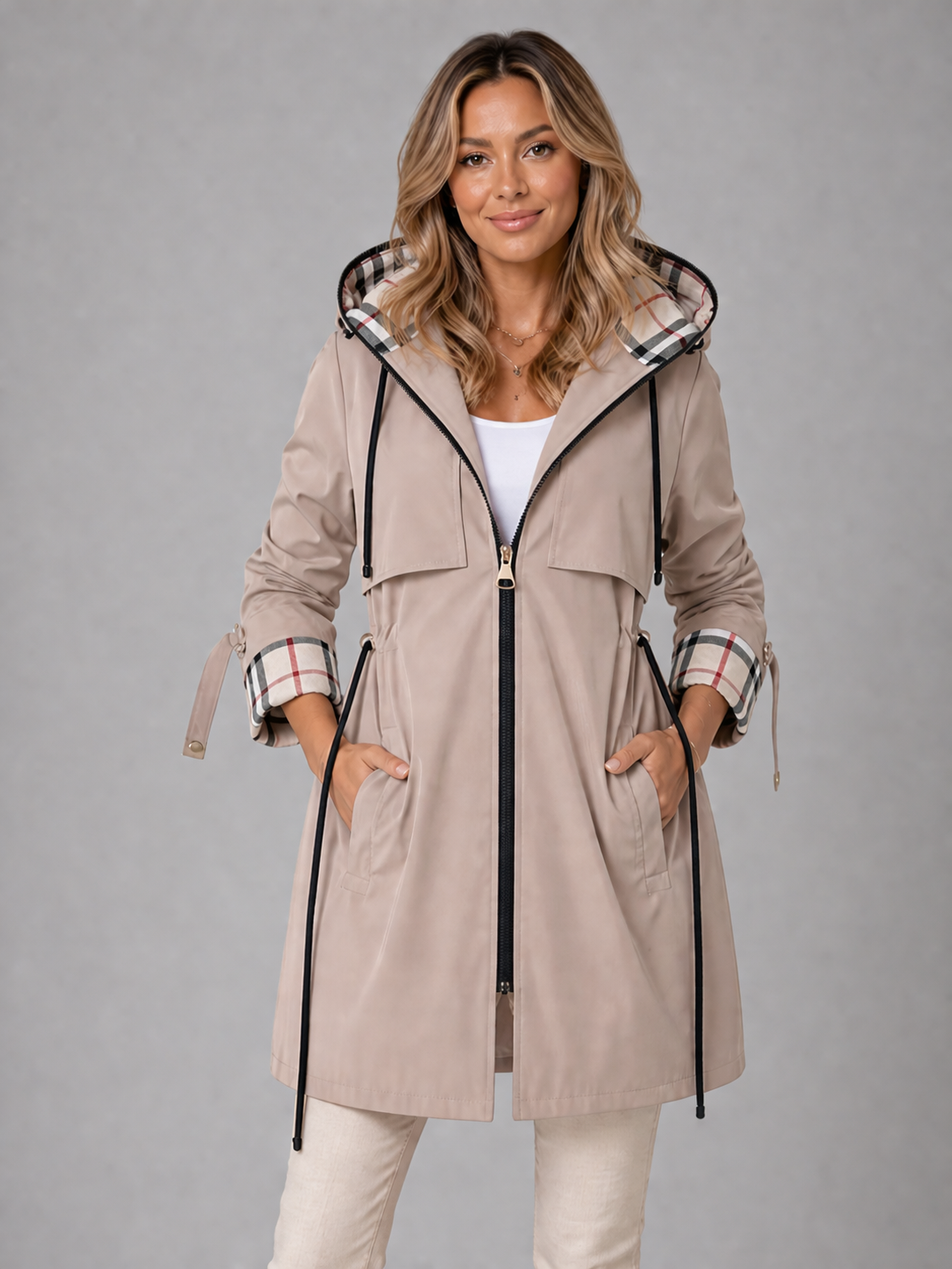 Elizabeth | Polished Hooded Waterproof Jacket with Adjustable Waist