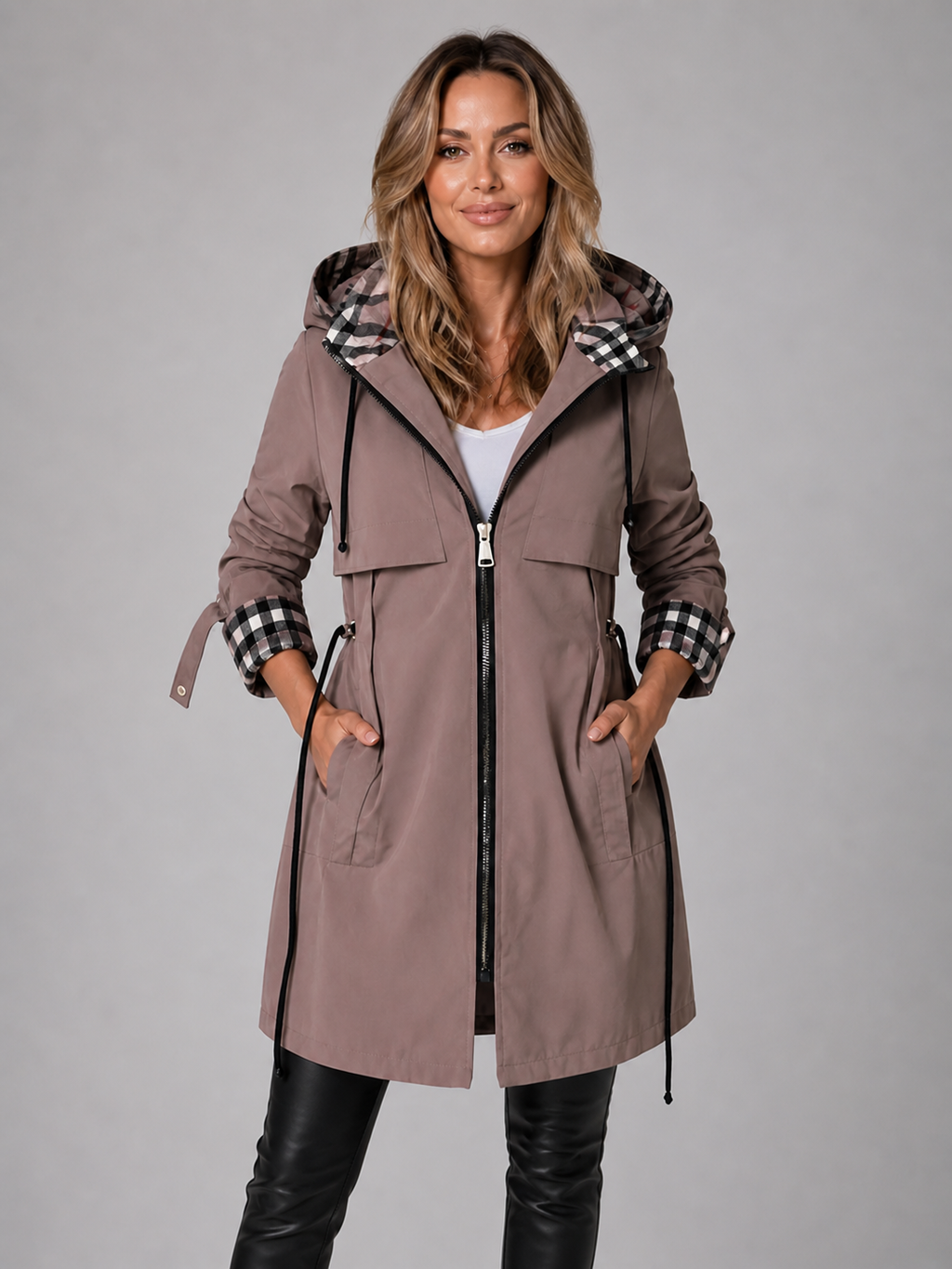 Elizabeth | Polished Hooded Waterproof Jacket with Adjustable Waist